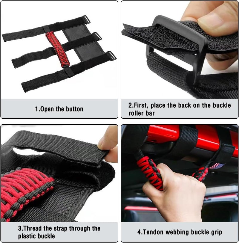HZEL 2PCS Roll Bar Grab Handles, Oxford Cloth Upgrade Metal Buckle Paracord Grip Handles, Durable and Strong Car Accessories, Compatible with Wrangler JL, JLU, JT, JK, JKU, TJ, LJ and YJ (Black) - Image 5